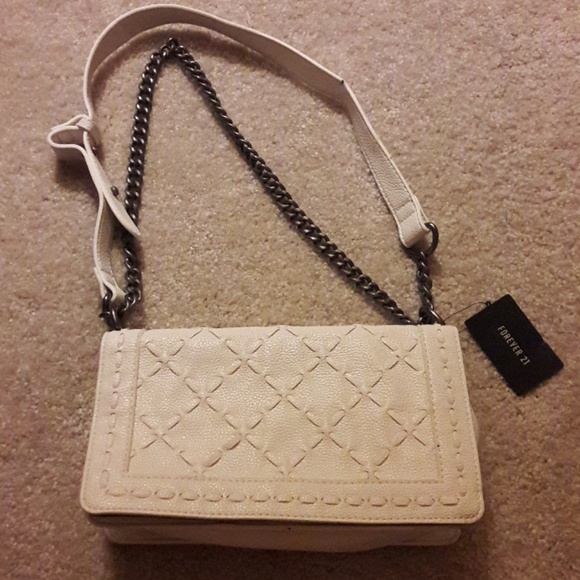 Forever 21 Handbags - Forever 21 faux leather quilted ivory box purse